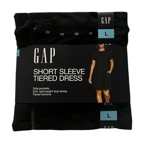 Gap Women’s Color Black Short Sleeve Tiered Dress With Side Pockets Lightweight